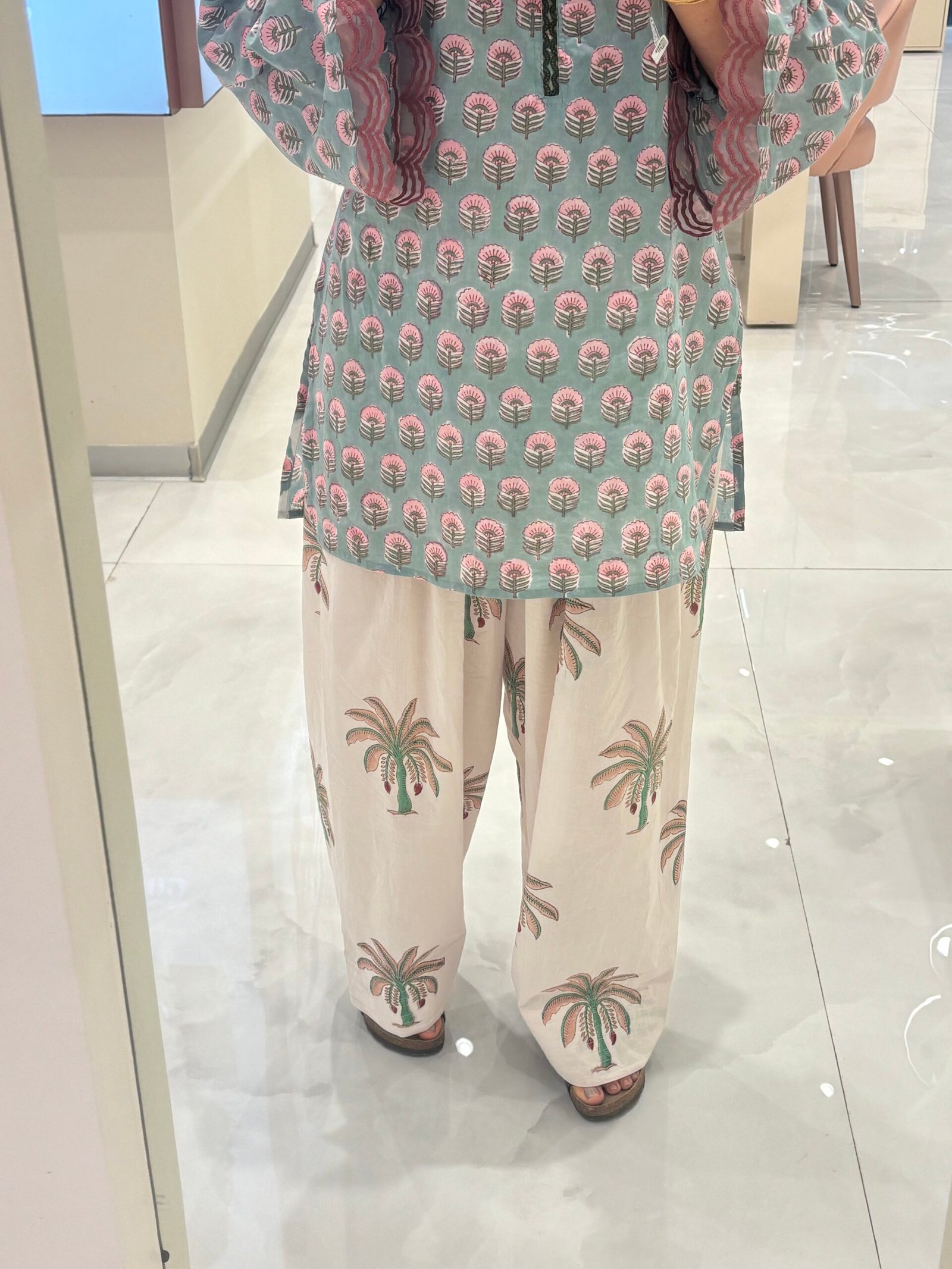 Palm Set – Hand Block Printed Kurti with Farshi Salwar - Image 3