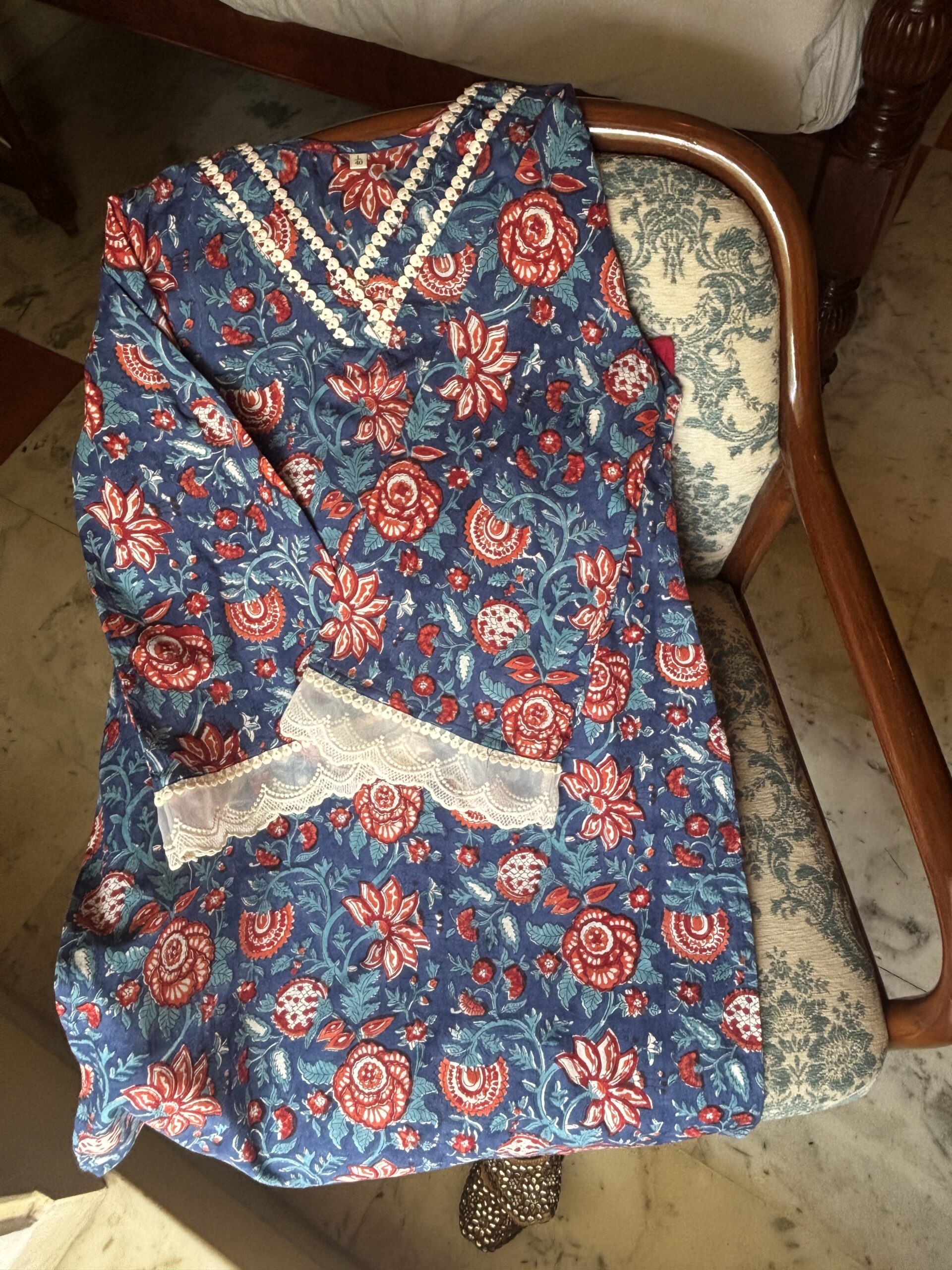 Indigo dreams– Hand Block Printed Kurti with Hakoba cotton Farshi Salwar - Image 3