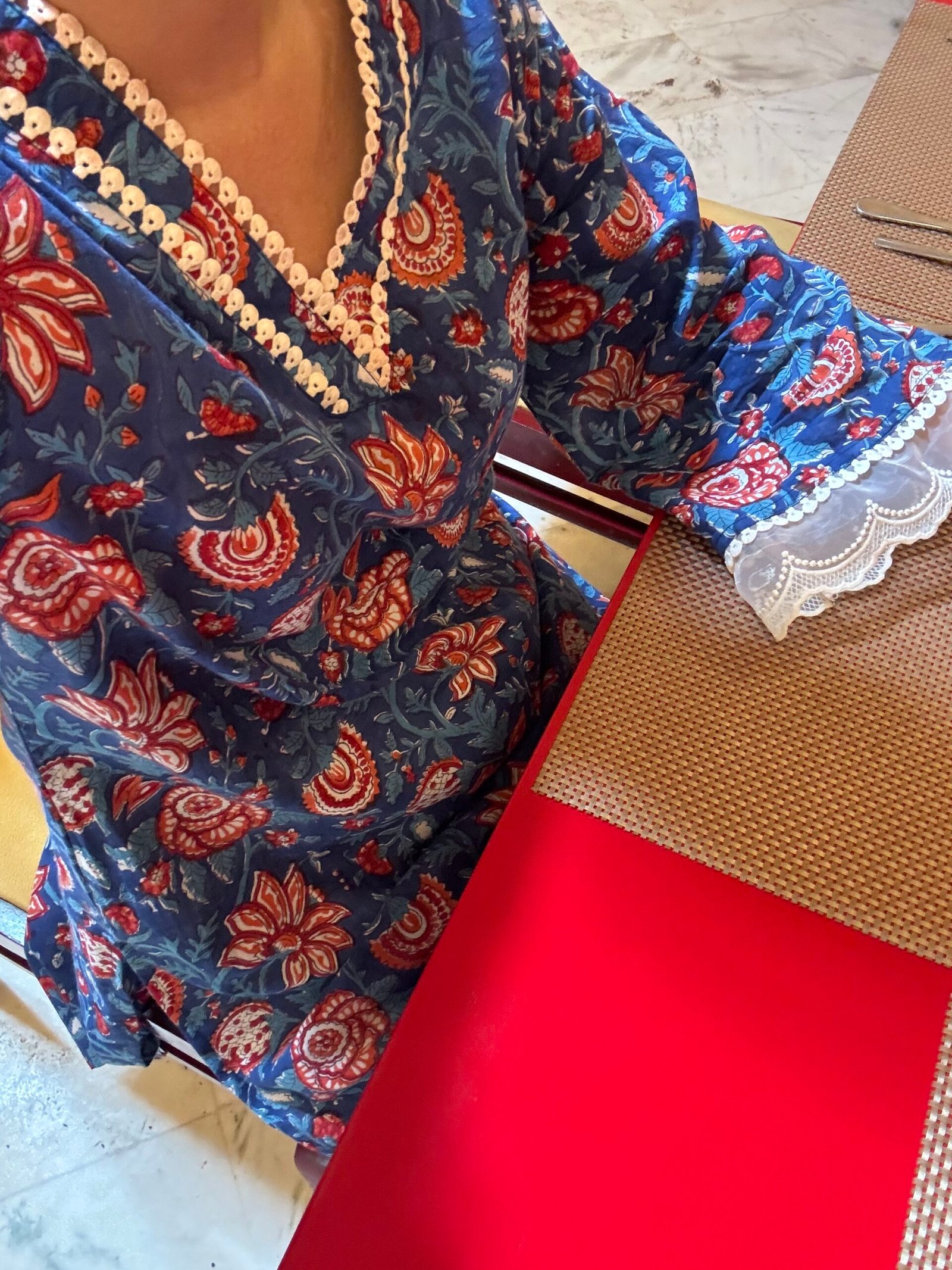 Indigo dreams– Hand Block Printed Kurti with Hakoba cotton Farshi Salwar - Image 7