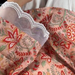 Peach petals– Hand Block Printed Kurti with poplin cotton Farshi Salwar
