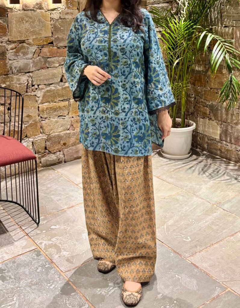 Morni Set – Vanaspati Hand Block Printed Kurti with Farshi Salwar