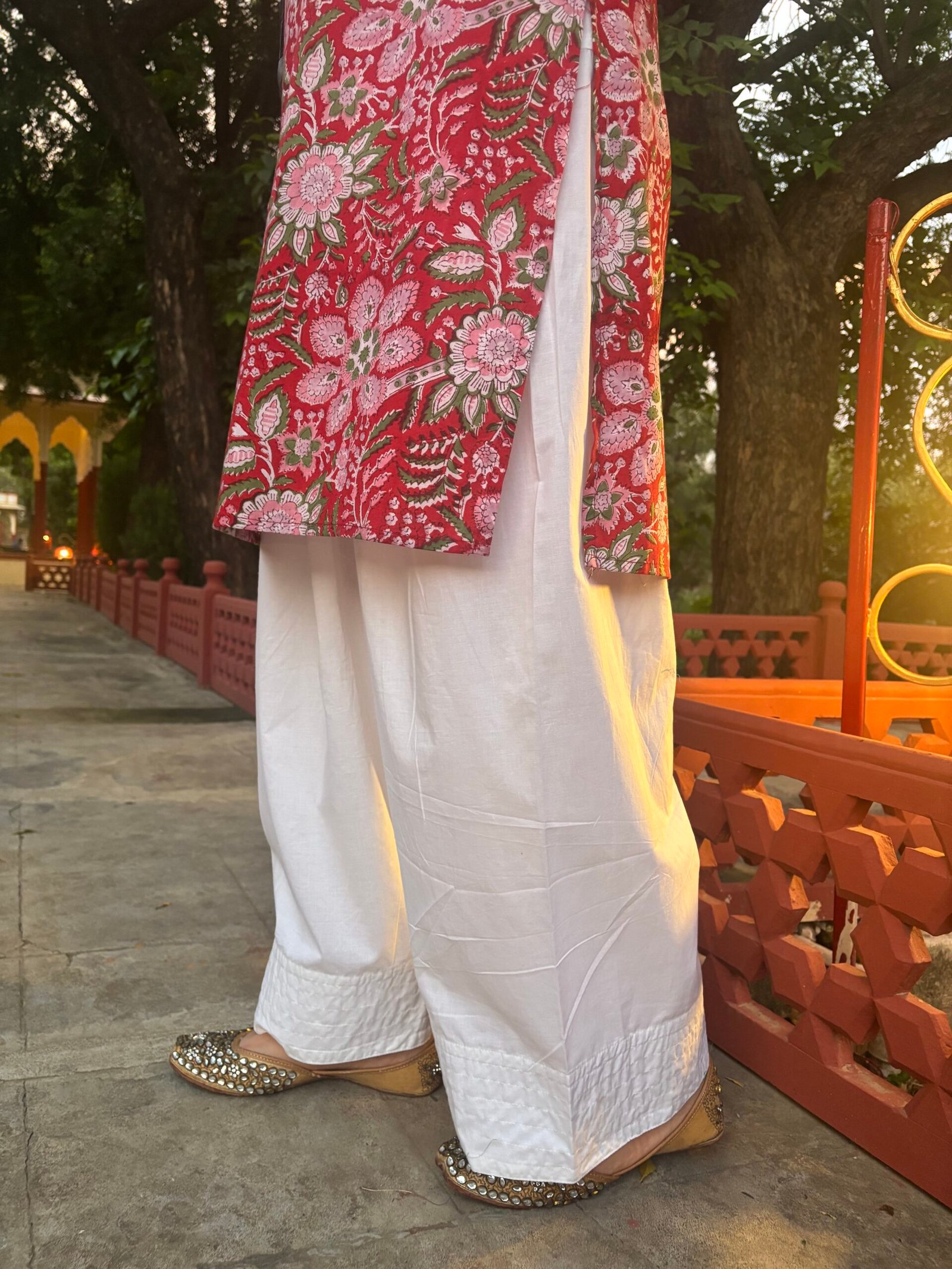 Cherry blooms– Hand Block Printed Kurti with poplin cotton Farshi Salwar - Image 4