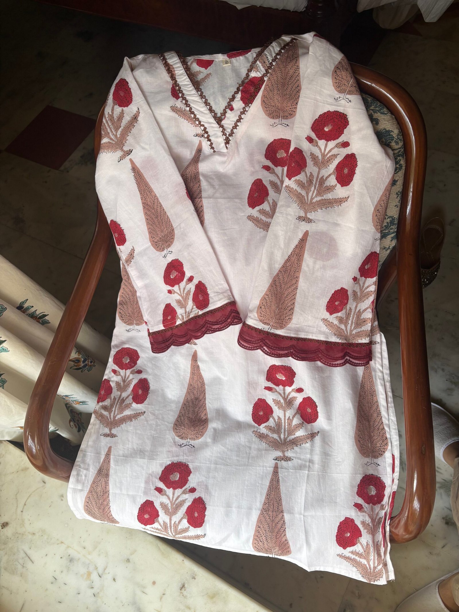 Red rose Set– Hand Block Printed Kurti.