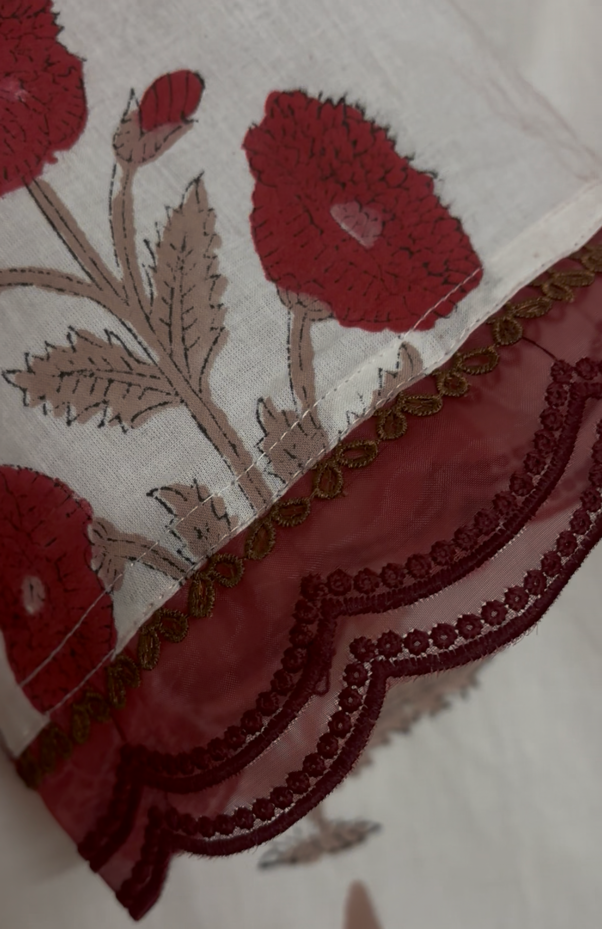 Red rose Set– Hand Block Printed Kurti. - Image 3