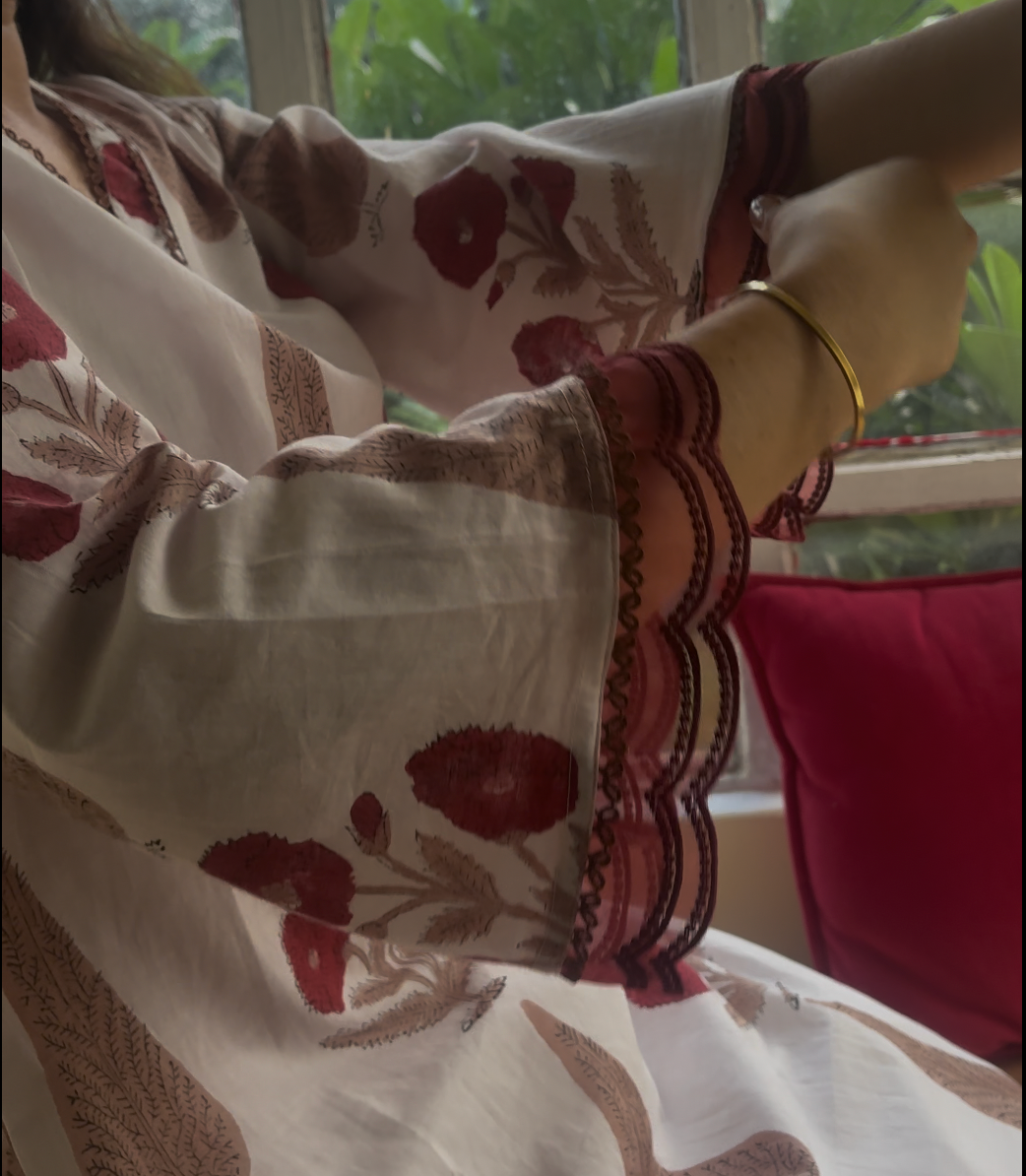 Red rose Set– Hand Block Printed Kurti. - Image 5